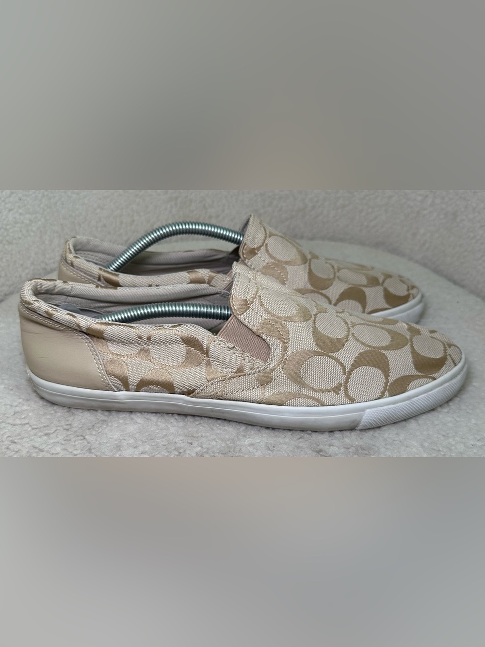 Coach Aleora Signature Jacquard Slip On Sneakers Beige Tan Cream Preppy Logo 8